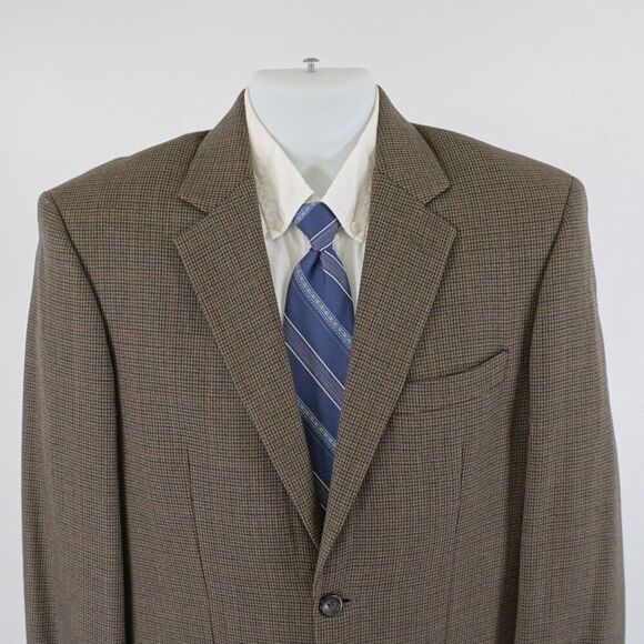 Pronto Uomo Brown Tan Tweed Wool Houndstooth Windowpane 40R‎ 2 Button Sport Coat - Picture 1 of 12